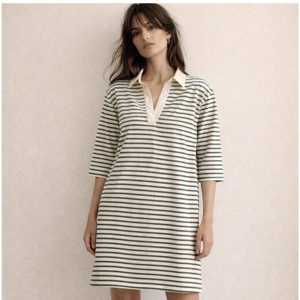 Tuckernuck Ashton Knit Polo Dress Size S Green Cream Striped Old Money Nautical